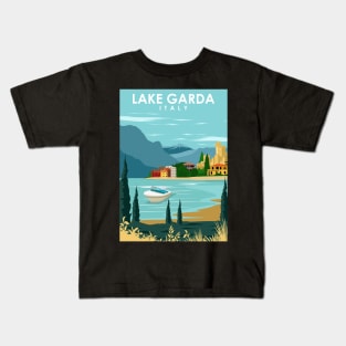 Lake Garda Italy Vintage Minimal Retro Travel Poster Kids T-Shirt